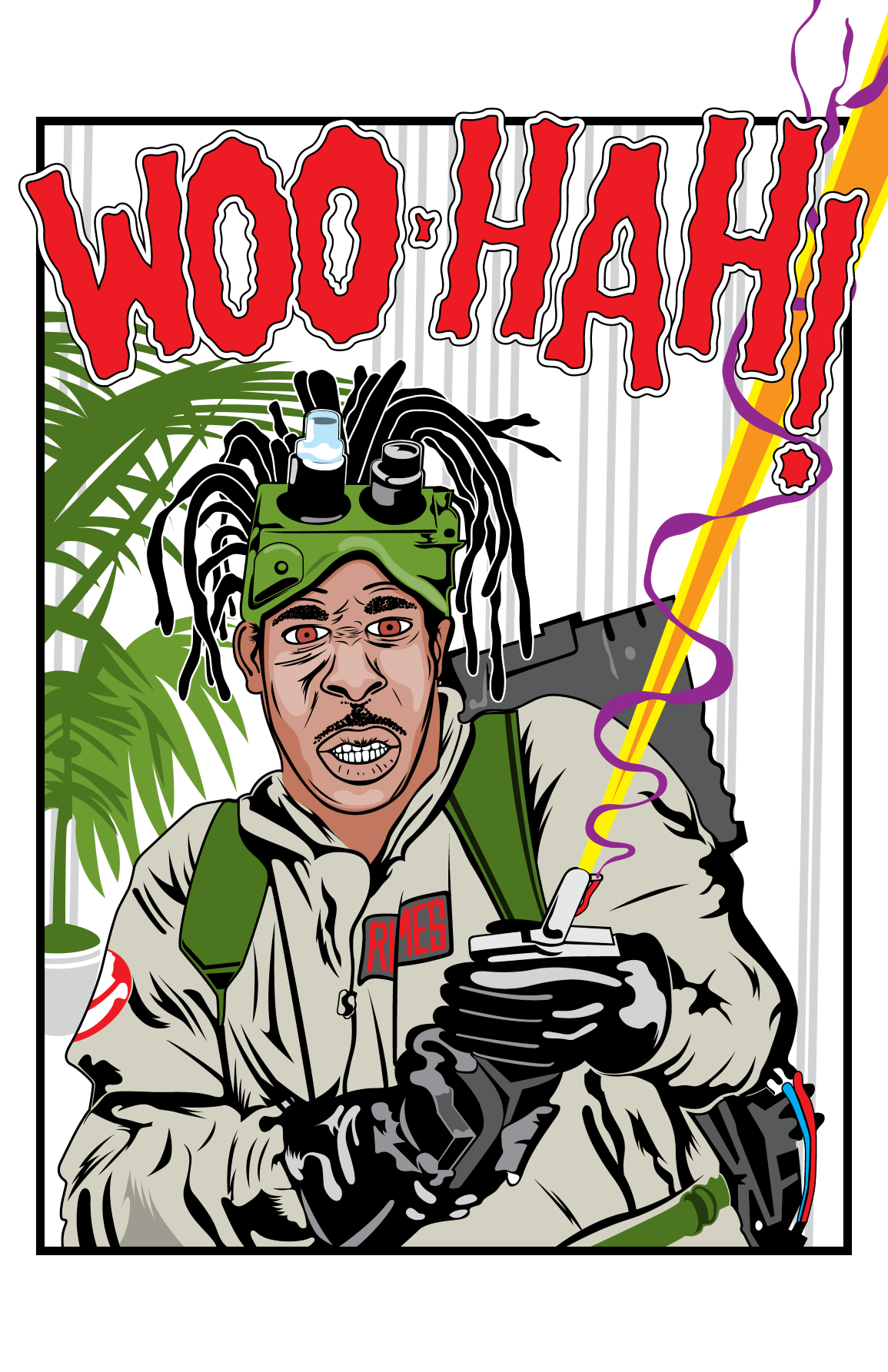 Illustration of Busta Rhymes as a Ghostbuster