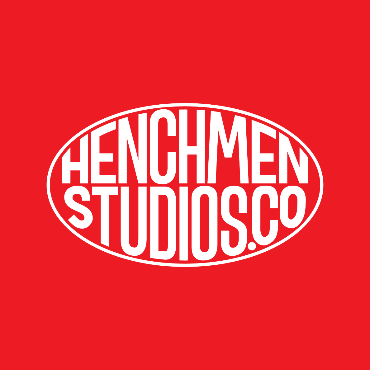 White logo of Henchmen Studios with red background