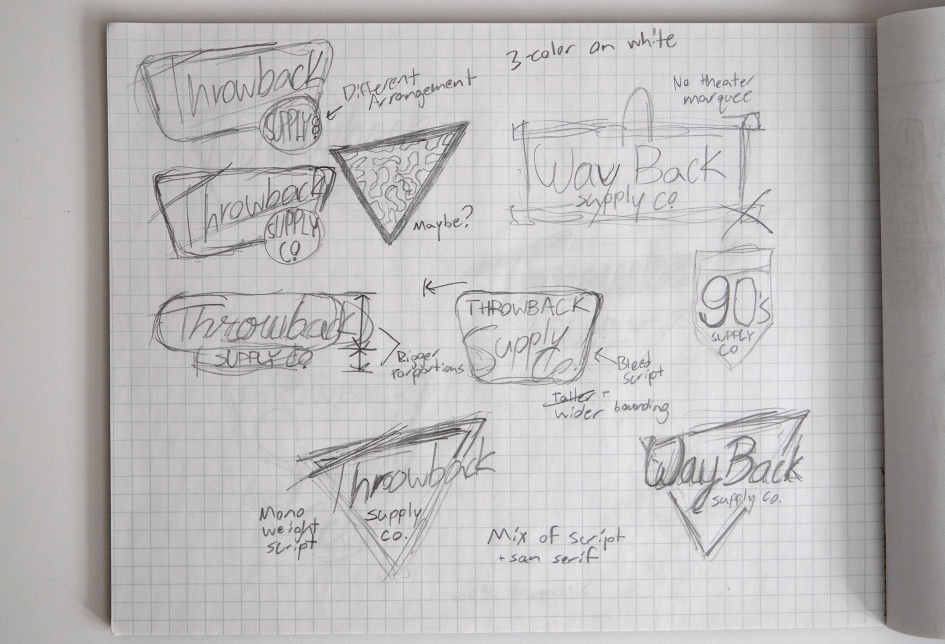 Throwback logo process sketches