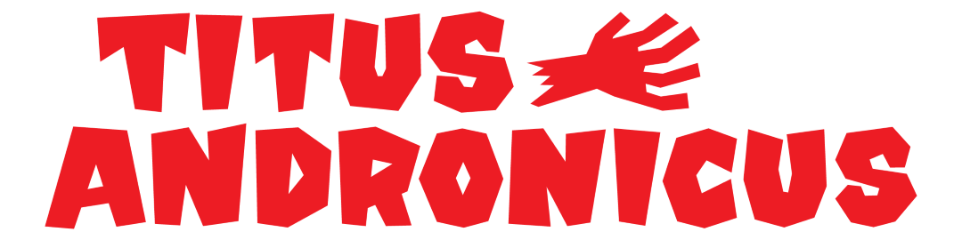 Logo for Titus Andronicus in red, featuring a zombie hand