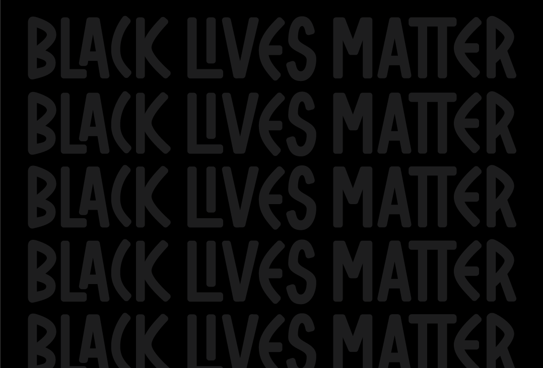 Black Lives Matter design, grey font over black.