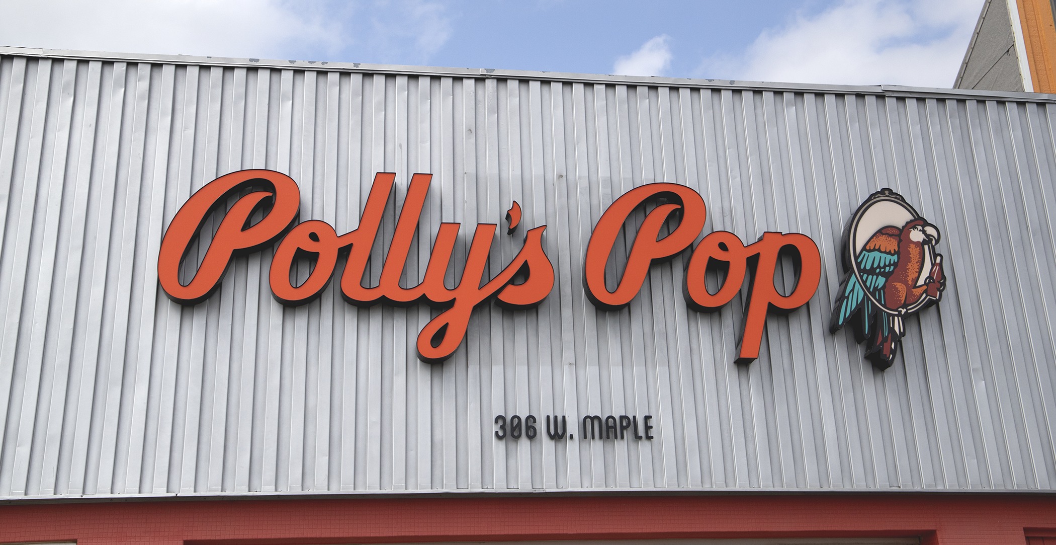 Shot of logo on Polly's Pop Storefront